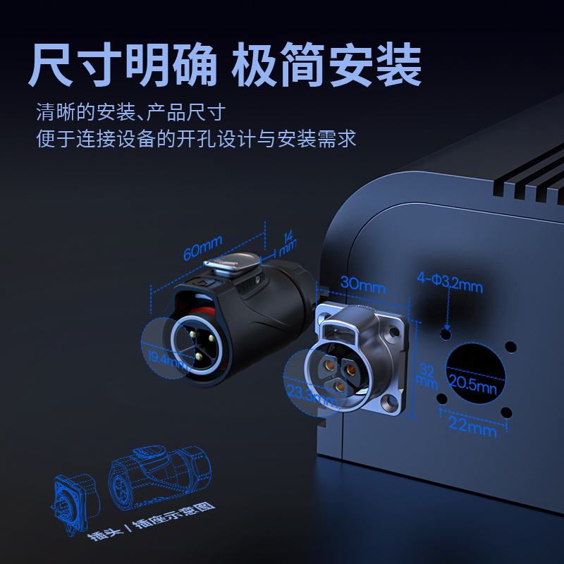 PLG20 2芯20A四孔法兰套装半金属焊接反装